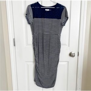 Navy & White Striped Maternity Dress | Thyme | Small